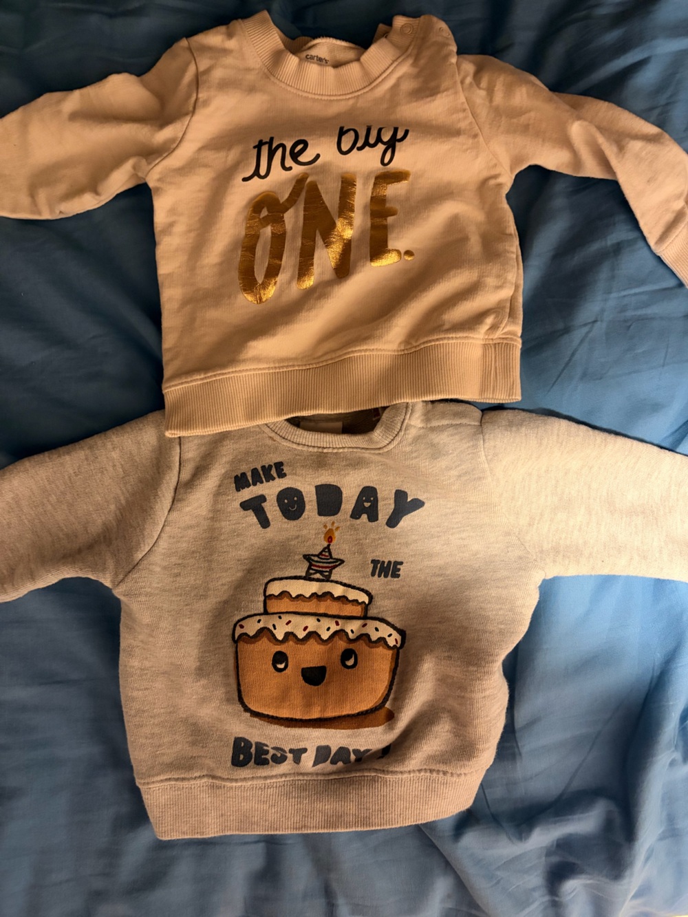 Carter's Beige & Gold Toddler Sweatshirts - 'One' Metallic & Cake Graphic